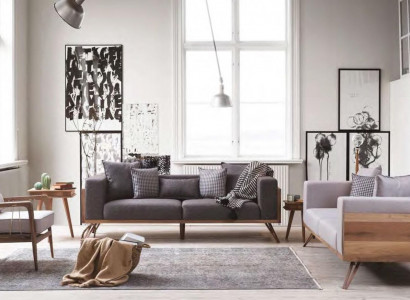 Moderne Sofagarnitur 3+3+1 Sitzer Wohnzimmer Einrichtung Holzgestell
